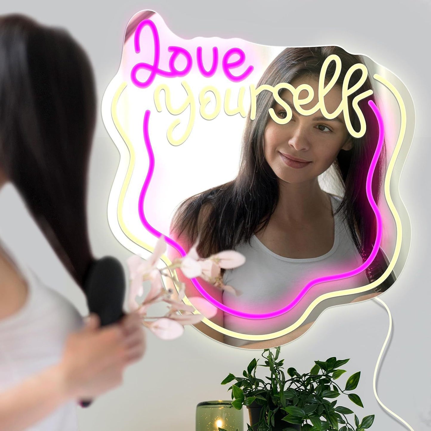 Wavy Neon Mirror with LED Dimmable Light