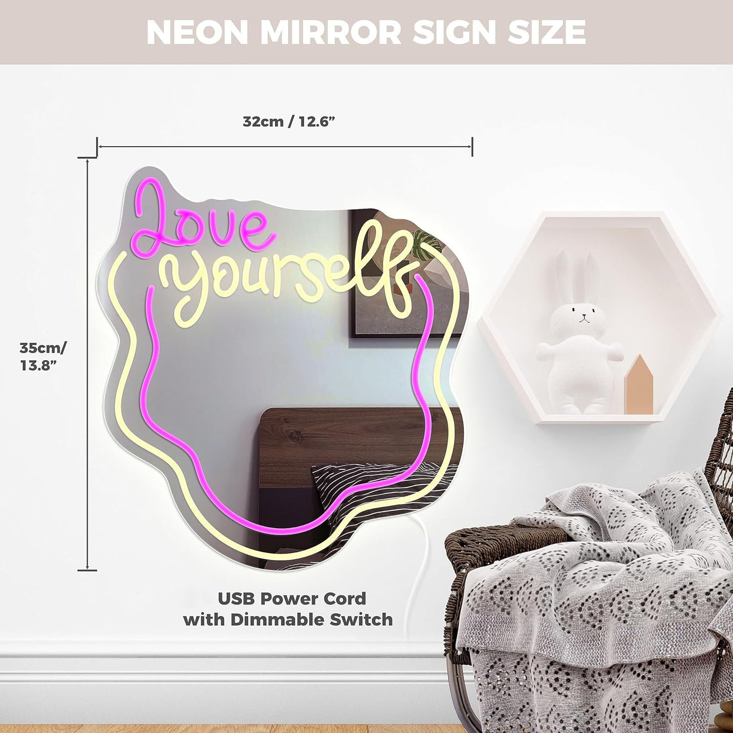 Wavy Neon Mirror with LED Dimmable Light